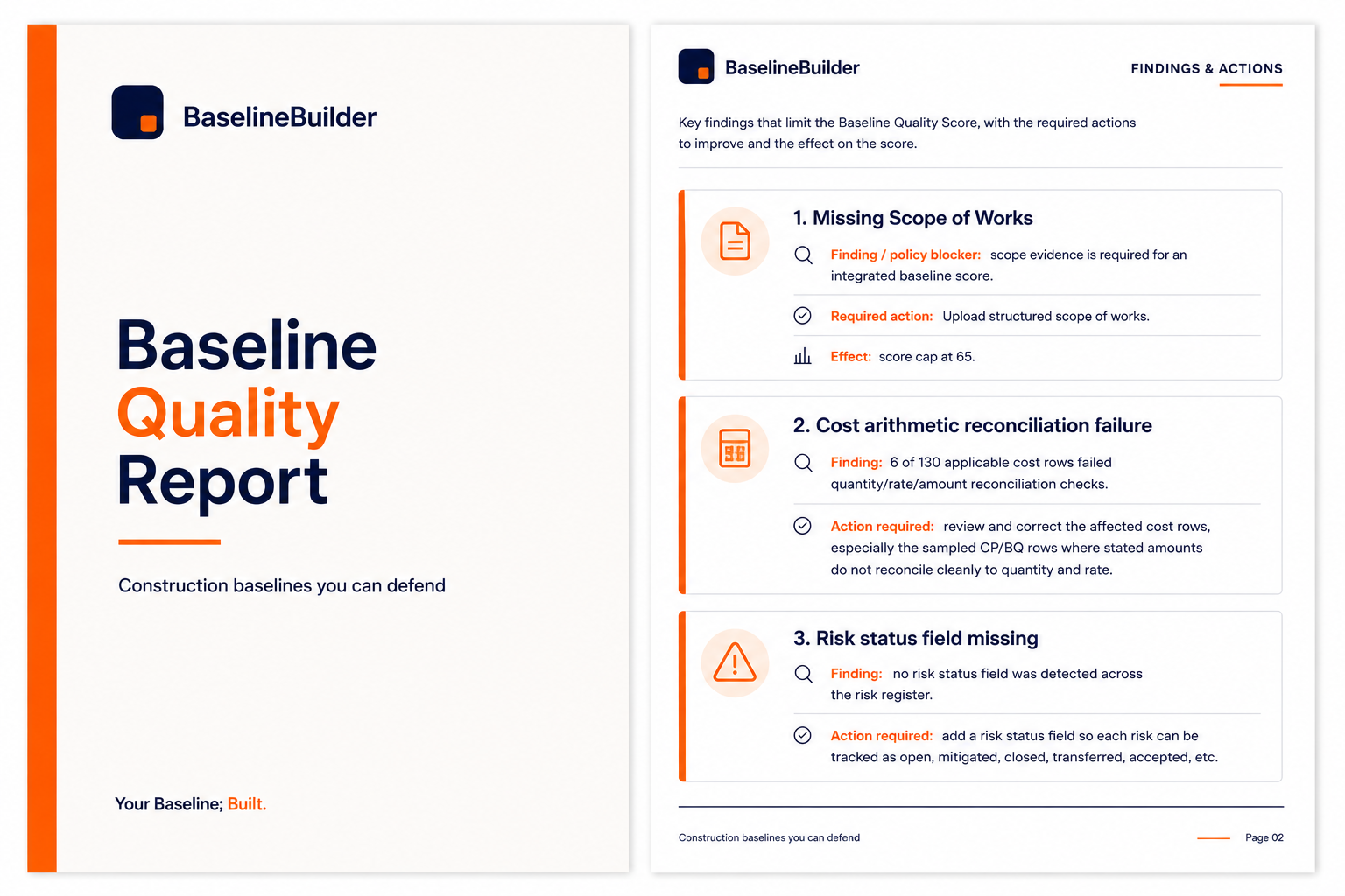 Baseline Quality Report findings preview